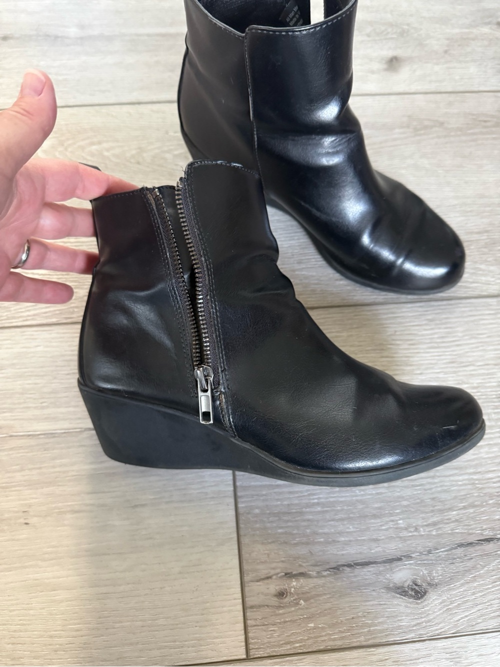 comfort plus by Predictions Black Leather-Look Ankle Booties with Side Zip - Picture 2 of 4